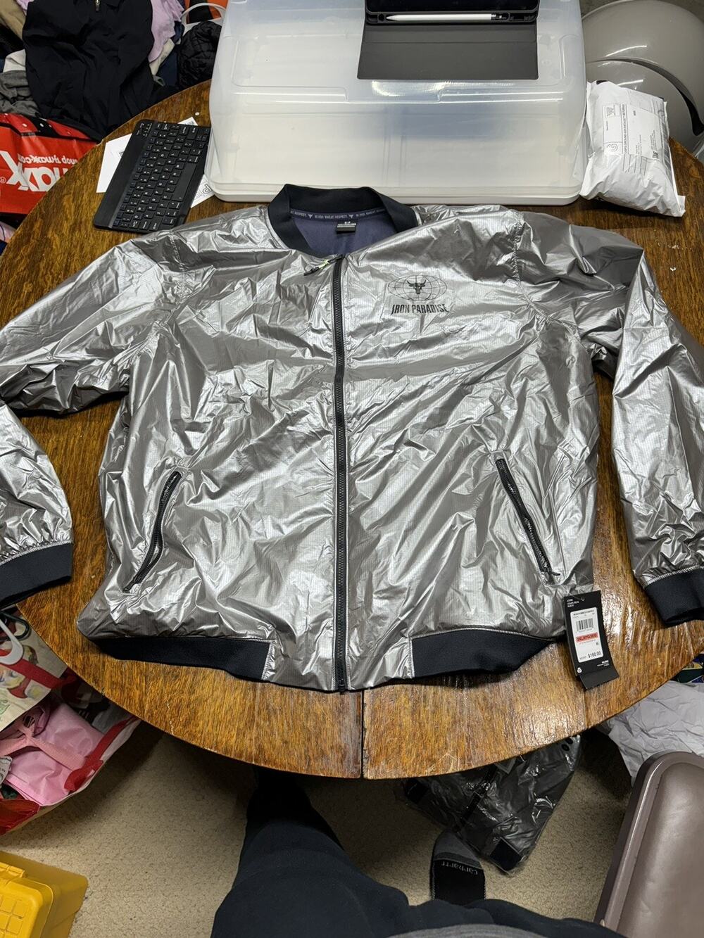 New Under Armour Men's Project Rock Disrupt Bomber Jacket Metallic Size 3XL